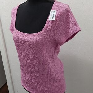 NWT Old Navy Pretty In Pink Waffle Square-neck top sz L